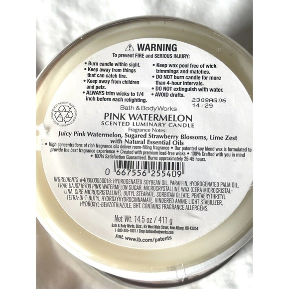 BATH AND BODY WORKS 3-WICK CANDLE 14.5 OZ  Pink Watermelon Scented Luminary - Picture 7 of 10